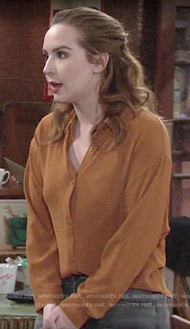 Mariah's orange button front top on The Young and the Restless