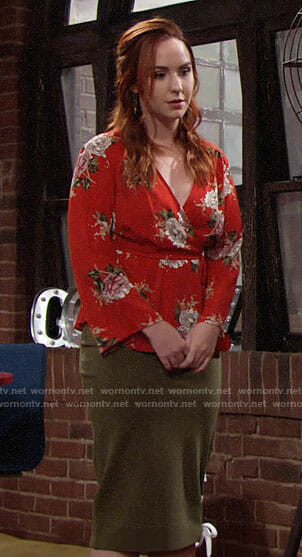 Mariah's red floral wrap top on The Young and the Restless