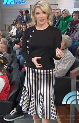 Megyn's black pearl studded sweater and striped skirt on Megyn Kelly Today