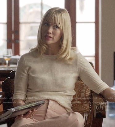 Melissa's off-white ribbed elbow-sleeve sweater on Last Man on Earth