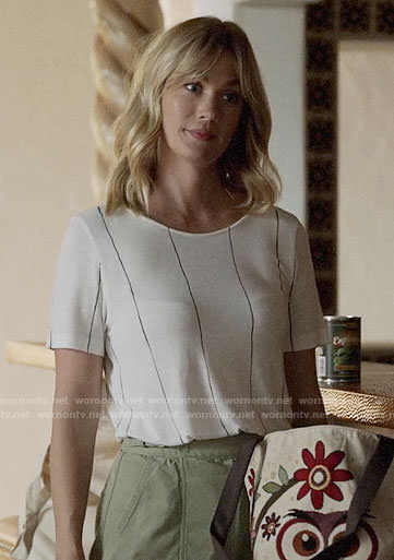 Melissa's white striped top on Last Man on Earth