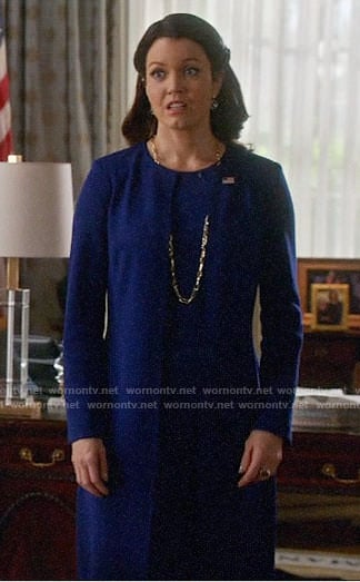 Mellie's long blue jacket on Scandal