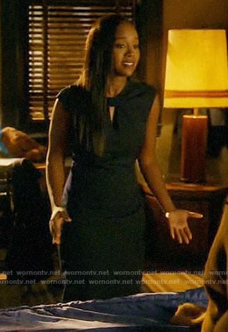 Michaela's navy bow neck dress on How to Get Away with Murder