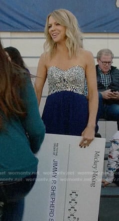 Mickey's blue strapless embellished gown on The Mick