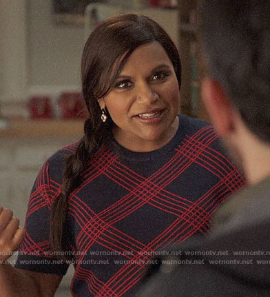 Mindy's navy and red checked top on The Mindy Project
