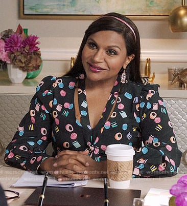 Mindy's licorice print dress on The Mindy Project