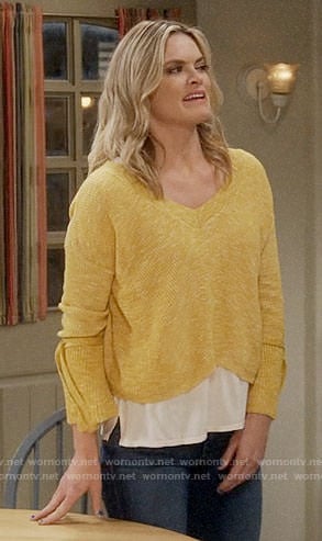 Natasha's yellow v-neck tie-sleeve sweater on Mom