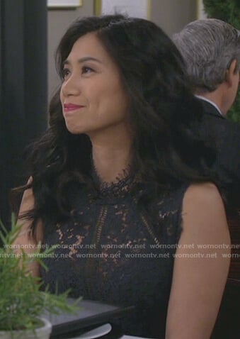 Eve's navy floral lace dress on 9JKL