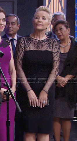 Nikki's navy embroidered illusion dress on The Young and the Restless