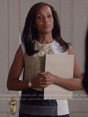 Olivia's gold colorblock lace top on Scandal