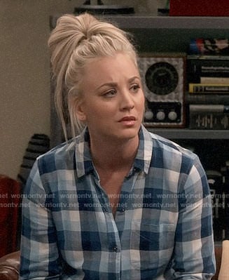 Penny's blue checked button down shirt on The Big Bang Theory