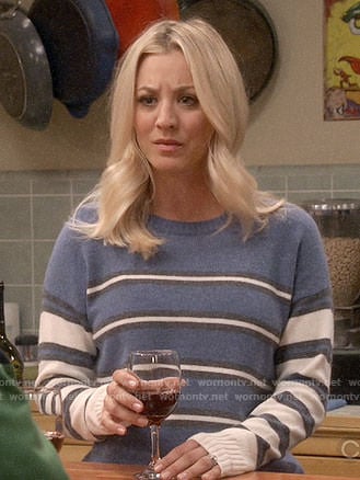 Penny's blue mixed stripe sweater on The Big Bang Theory