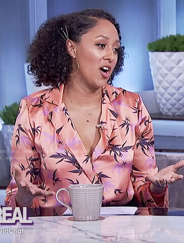 Tamera's orange leaf print bodysuit on The Real