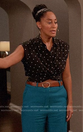 Rainbow's black dotted crop top on Black-ish
