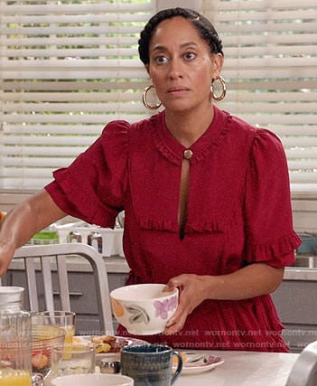 Rainbow's red ruffle trim dress on Black-ish