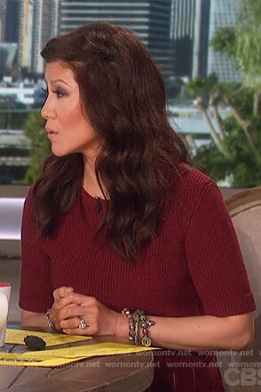 Julie's red knitted short sleeve dress on The Talk