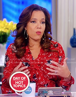 Sunny's red print ruffle front blouse on The View