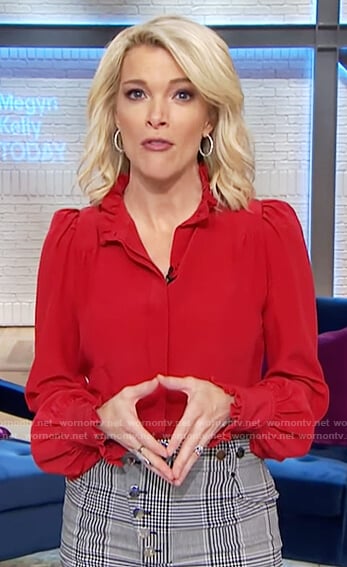 Megyn's red ruffle top and plaid pants on Megyn Kelly Today
