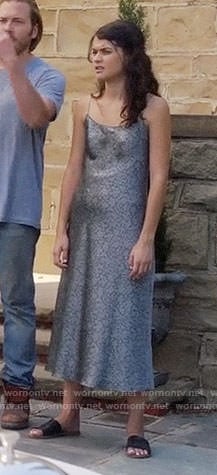 Sabrina's grey floral midi slip dress on The Mick