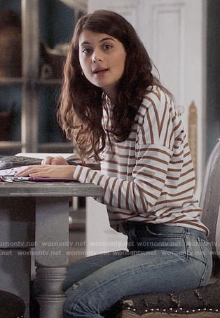 Sabrina's tan striped long sleeve tee on The Mick