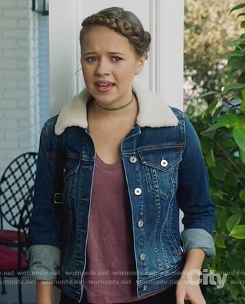 Sam's denim shearling jacket on Life in Pieces