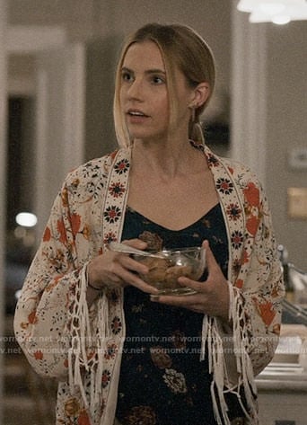 Stevie's floral kimono on Madam Secretary