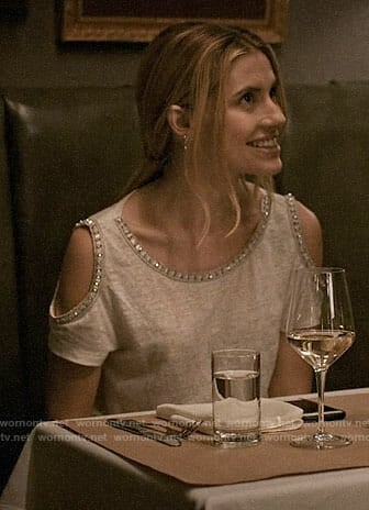 Stevie's embellished cold-shoulder top on Madam Secretary