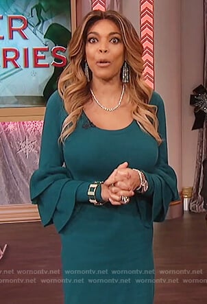 Wendy's green tiered bell sleeve dress on The Wendy Williams Show