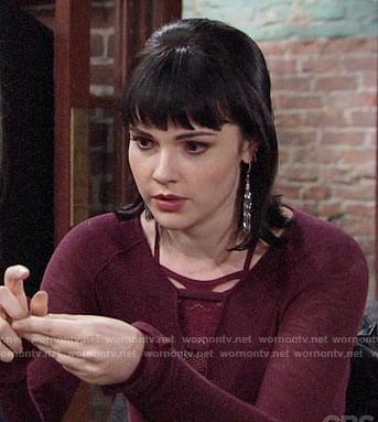 Tessa's burgundy top and bralette on The Young and the Restless