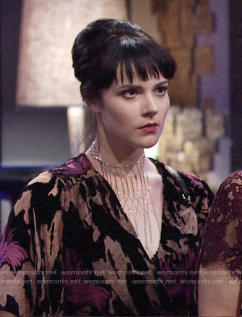 Tessa's black floral midi dress on The Young and the Restless
