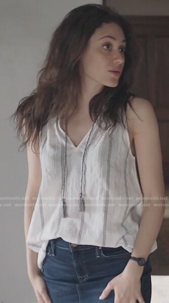 Fiona's white striped tassel top on Shameless