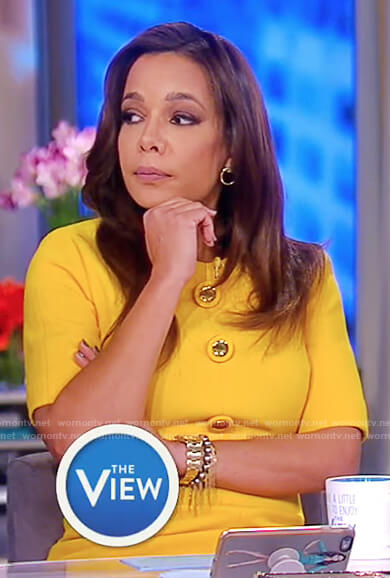 Sunny's yellow gold embellished button dress on The View