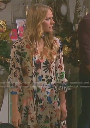 Abigail's white floral tie neck dress on Days of our Lives