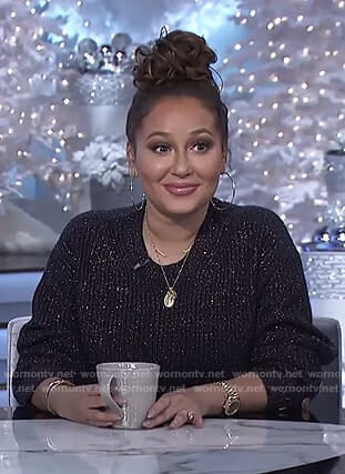 Adrienne's black metallic sweater and skirt on The Real