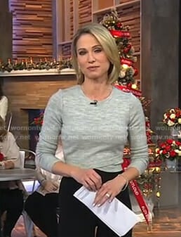 Amy's grey crisscross front sweater on Good Morning America