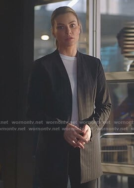 Chloe's black pinstripe open blazer on Lucifer