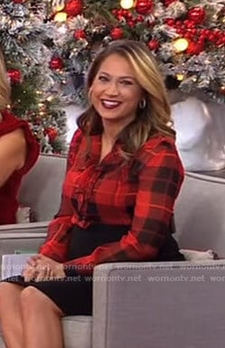 Ginger's red plaid ruffled blouse on Good Morning America