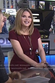 Jenna's red short sleeve jumpsuit with pearls on Today