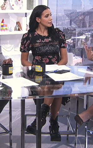 Julissa Bermudez's black floral lace inset dress on E! News Daily Pop