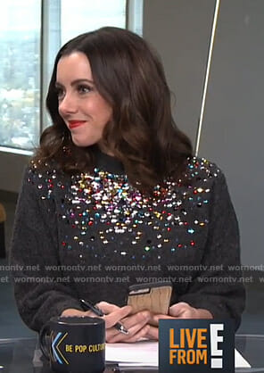 Melanie's grey embellished sweater on Live from E!