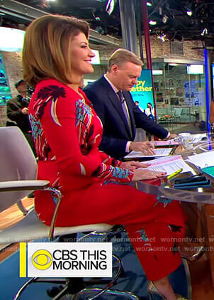 Norah's red floral jumpsuit on CBS This Morning