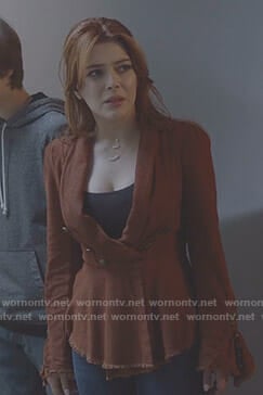 Sonia's orange bell sleeve blazer on The Gifted