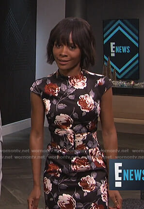 Zuri's black rose print dress on E! News
