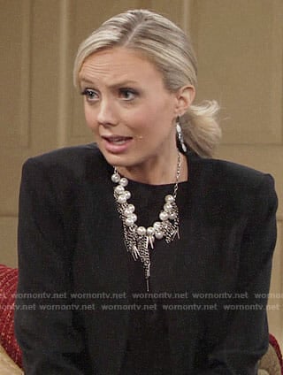 Abby's pearl necklace and embroidered boots on The Young and the Restless