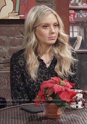 Abby's black star print shirtdress on The Young and the Restless