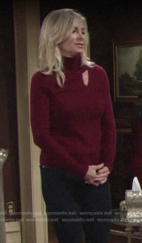 Ashley's red turtleneck sweater with cutout on The Young and the Restless