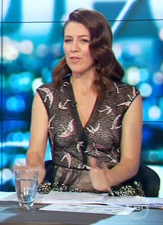 Gorgi's black bird embroidered dress on The Project