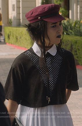 Nico's black eyelet cutouts top on Marvel's Runaways