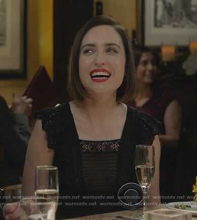 Jen's black ruffle dress on Life in Pieces