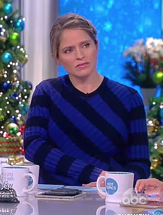 Sara's blue and black striped ribbed dress on The View
